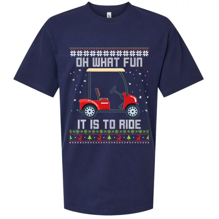 Oh What Fun It Is To Ride Golf Cart Golfer Christmas Sweater Sueded Cloud Jersey T-Shirt