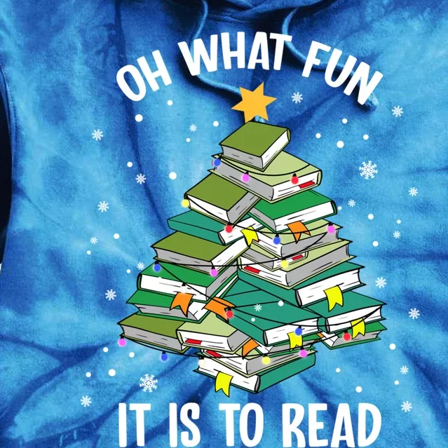 Oh What Fun It Is To Read Christmas Tree Book Lovers Gift Tie Dye Hoodie