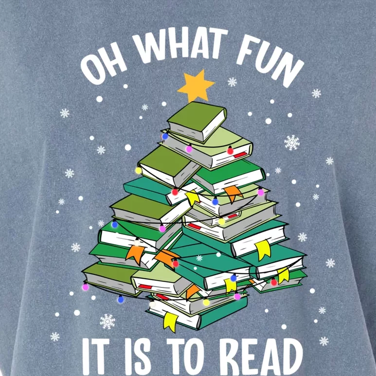 Oh What Fun It Is To Read Christmas Tree Book Lovers Gift Garment-Dyed Women's Muscle Tee