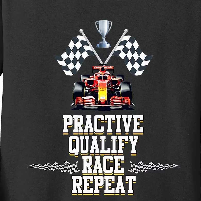 Open Wheel Formula Racing Car Practice Qualify Race Repeat Kids Long Sleeve Shirt