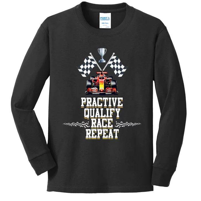 Open Wheel Formula Racing Car Practice Qualify Race Repeat Kids Long Sleeve Shirt