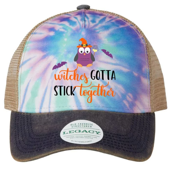 Owl Witch Funny Halloween Witches Gotta Stick Together Gift Legacy Tie Dye Trucker Hat