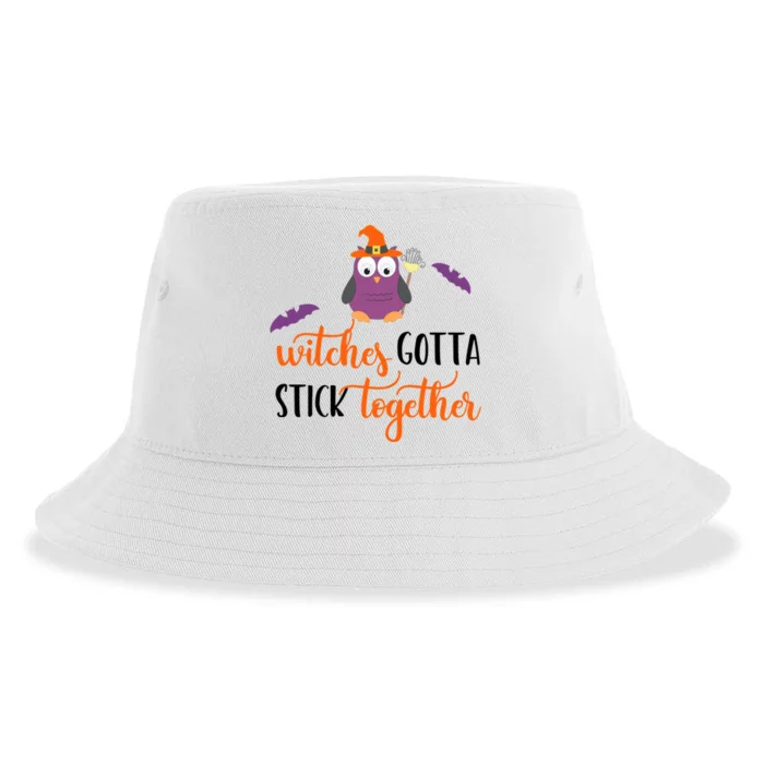 Owl Witch Funny Halloween Witches Gotta Stick Together Gift Sustainable Bucket Hat