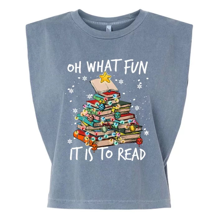 Oh What Fun It Is To Read Christmas Tree Book Lovers Garment-Dyed Women's Muscle Tee