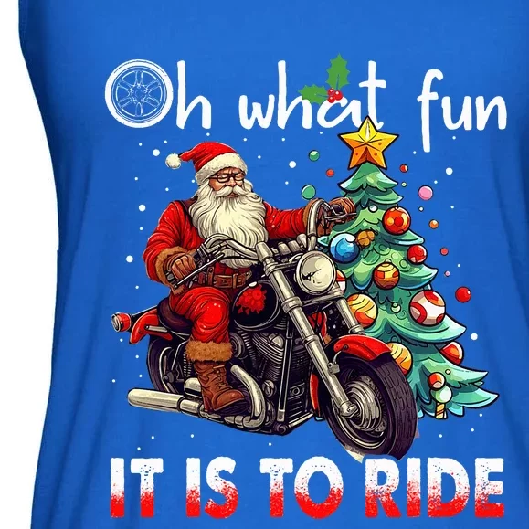 Oh What Fun It Is To Ride Santa Motorcycle Ladies Essential Flowy Tank