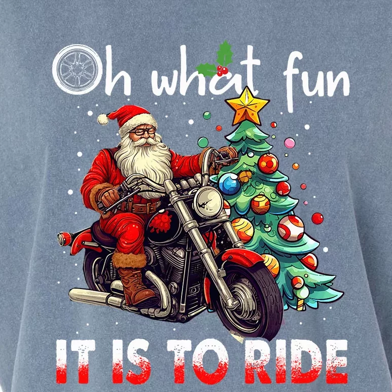 Oh What Fun It Is To Ride Santa Motorcycle Garment-Dyed Women's Muscle Tee