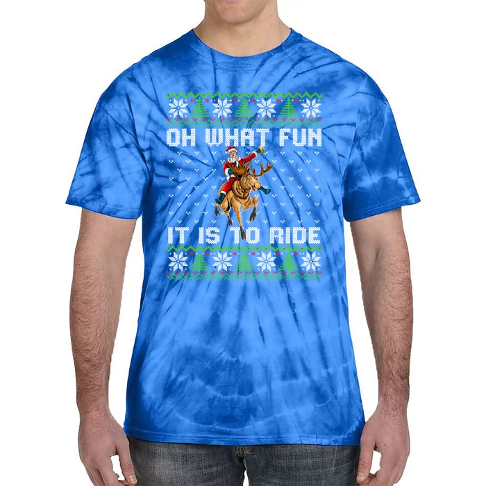 Oh What Fun It Is To Ride Deer Beer Santa Christmas Gift Tie-Dye T-Shirt