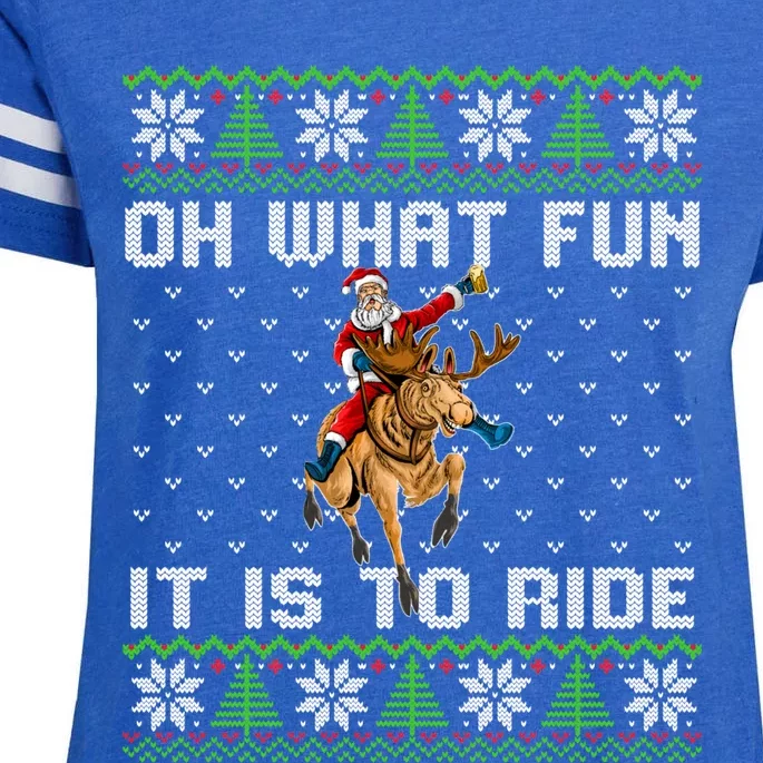 Oh What Fun It Is To Ride Deer Beer Santa Christmas Gift Enza Ladies Jersey Football T-Shirt