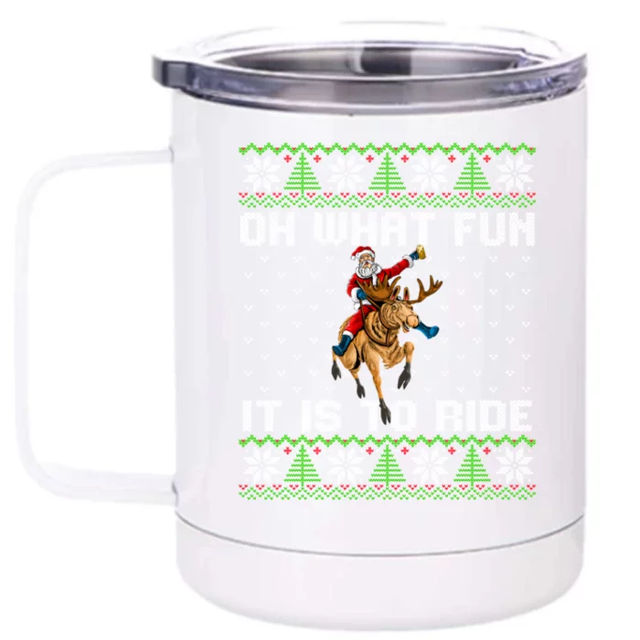 Oh What Fun It Is To Ride Deer Beer Santa Christmas Gift Front & Back 12oz Stainless Steel Tumbler Cup