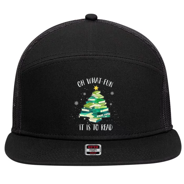 Oh What Fun It Is To Read Christmas Tree Book Holiday 7 Panel Mesh Trucker Snapback Hat