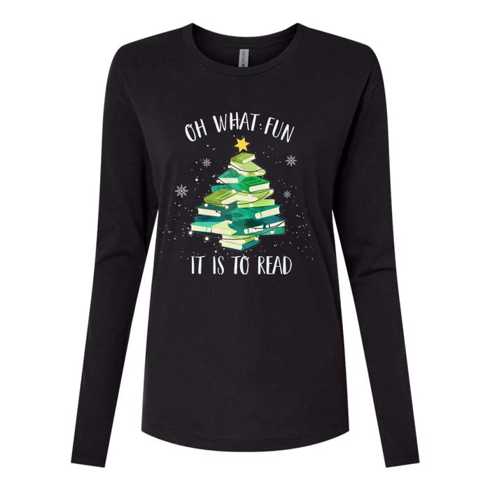 Oh What Fun It Is To Read Christmas Tree Book Holiday Womens Cotton Relaxed Long Sleeve T-Shirt