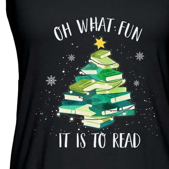 Oh What Fun It Is To Read Christmas Tree Book Holiday Ladies Essential Flowy Tank