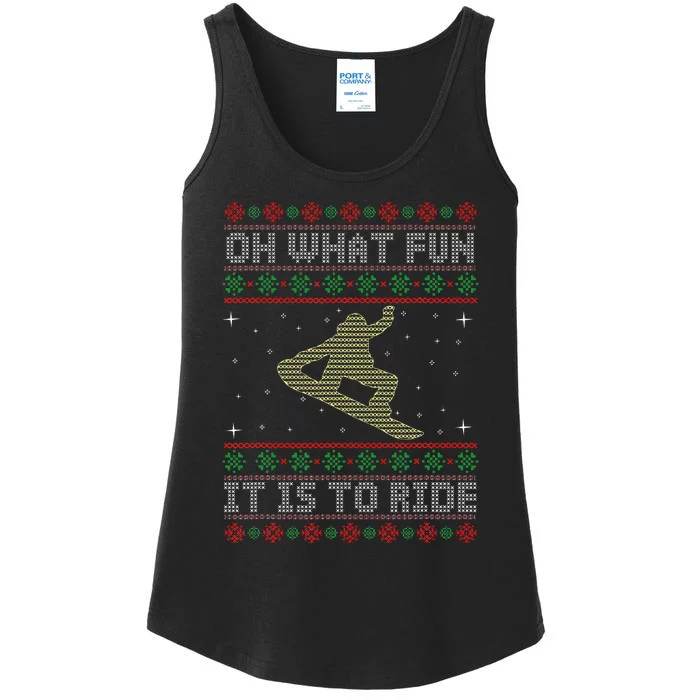 Oh What Fun It Is To Ride Snowboard Ugly Christmas Ladies Essential Tank