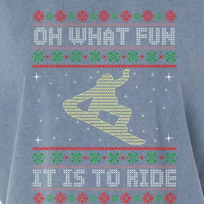 Oh What Fun It Is To Ride Snowboard Ugly Christmas Garment-Dyed Women's Muscle Tee