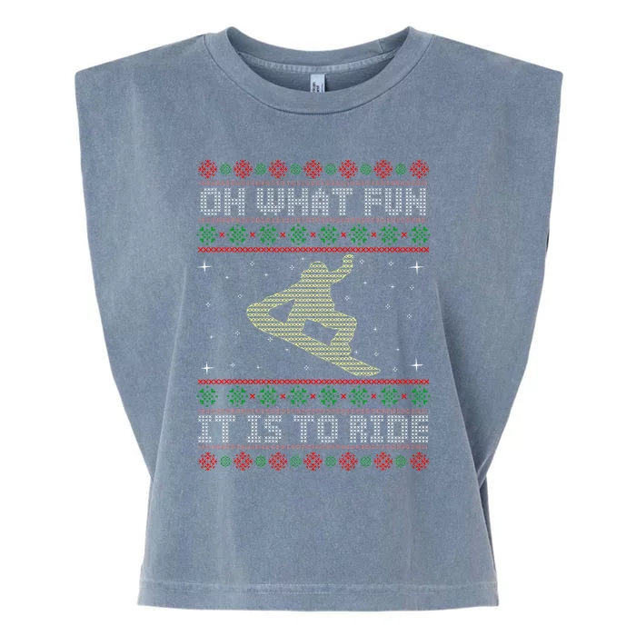 Oh What Fun It Is To Ride Snowboard Ugly Christmas Garment-Dyed Women's Muscle Tee