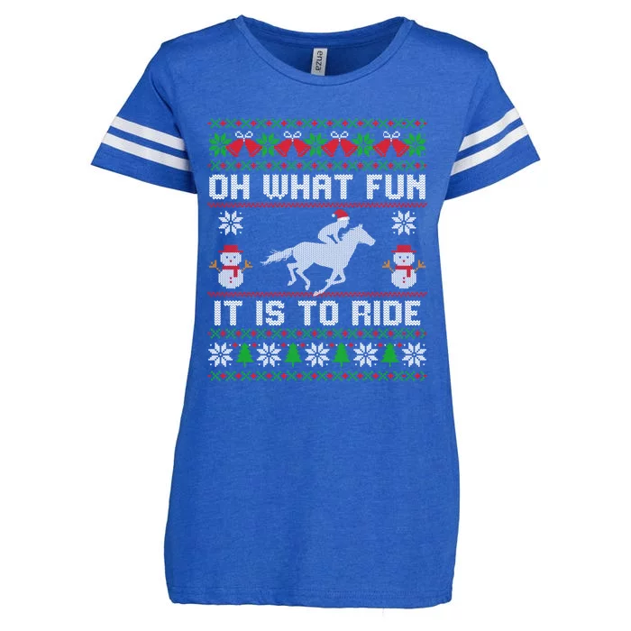 Oh What Fun It Is To Ride Horse Ugly Santa Christmas Funny Gift Enza Ladies Jersey Football T-Shirt