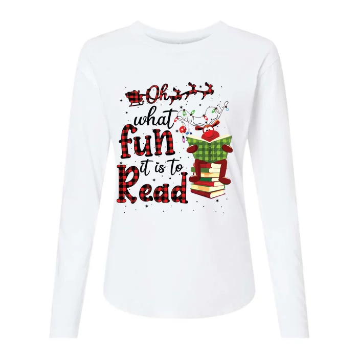 Oh What Fun It Is To Read Christmas Cute Reindeer Read Books Womens Cotton Relaxed Long Sleeve T-Shirt