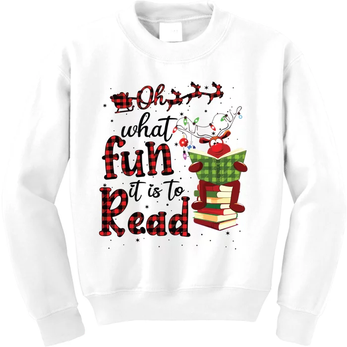 Oh What Fun It Is To Read Christmas Cute Reindeer Read Books Kids Sweatshirt