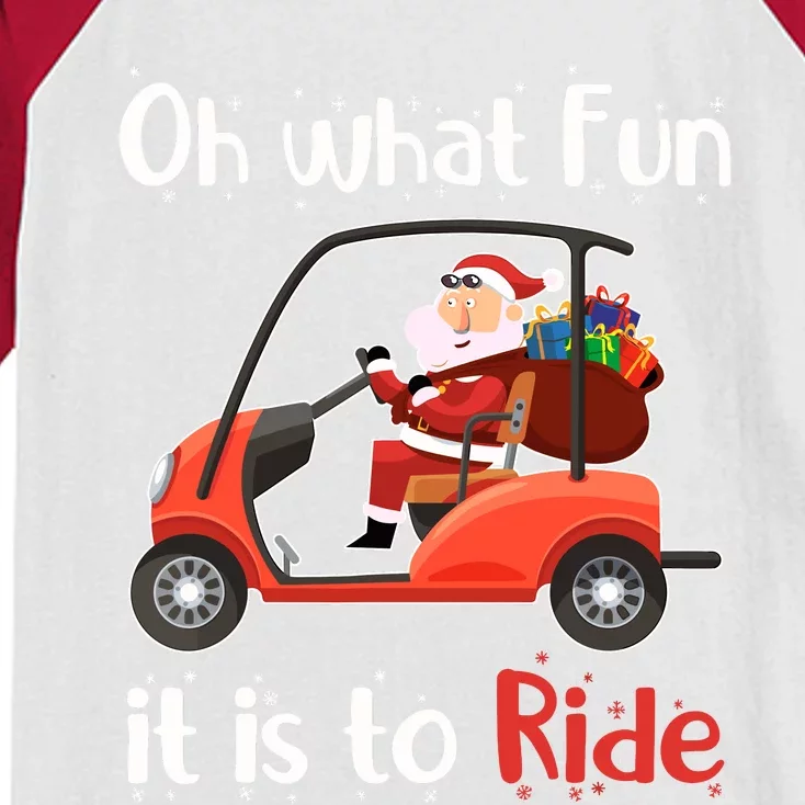 Oh What Fun It Is To Ride Golf Cart Christmas Golfing Golfer Kids Colorblock Raglan Jersey