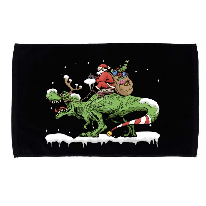 Oh What Fun It Is To Rawr Santa Claus Dinosaur Ride Gift Microfiber Hand Towel