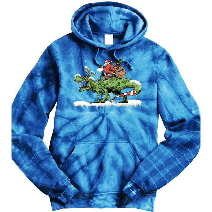 Oh What Fun It Is To Rawr Santa Claus Dinosaur Ride Gift Tie Dye Hoodie