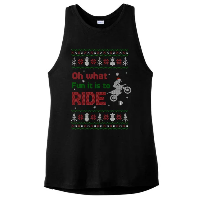 Oh What Fun It Is To Ride Motorcycle Ugly Christmas Sweater Gift Ladies Tri-Blend Wicking Tank