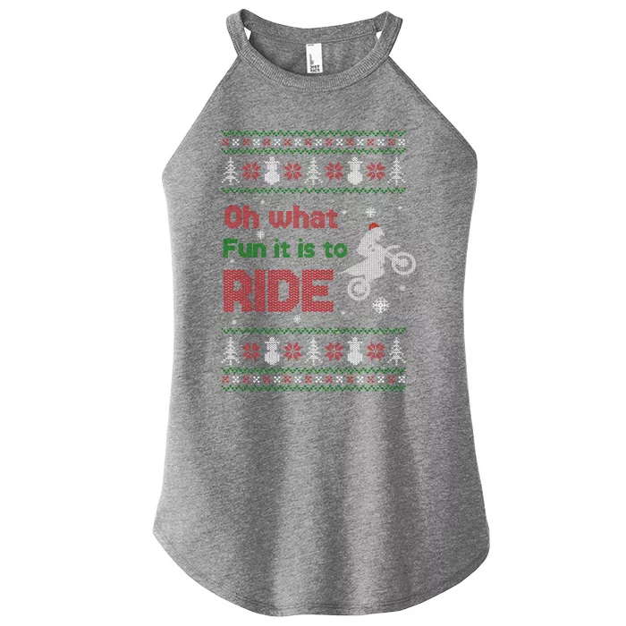 Oh What Fun It Is To Ride Motorcycle Ugly Christmas Sweater Gift Women’s Perfect Tri Rocker Tank