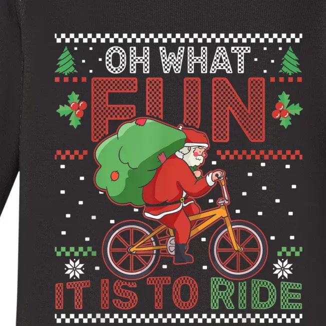 Oh What Fun It Is To Ride Bicycle Cyclist Christmas Baby Long Sleeve Bodysuit