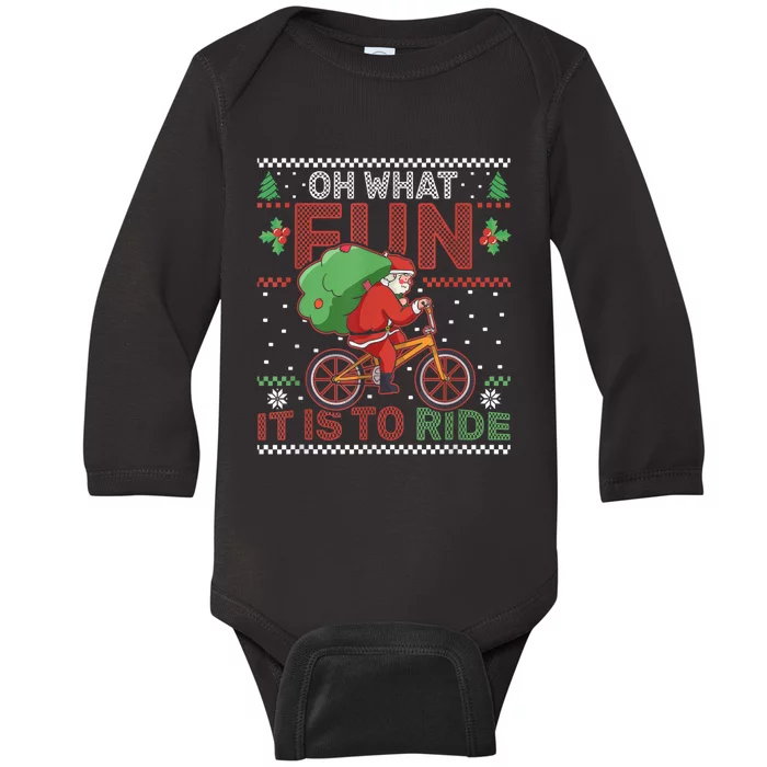 Oh What Fun It Is To Ride Bicycle Cyclist Christmas Baby Long Sleeve Bodysuit