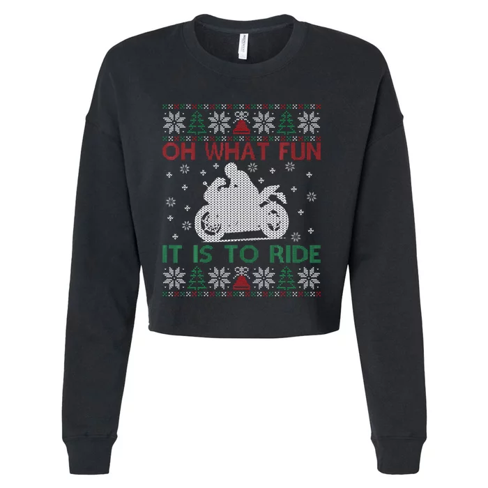 Oh What Fun It Is To Ride Xmas Ugly Motocross Christmas Cropped Pullover Crew