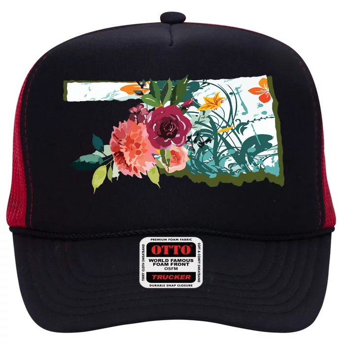 Oklahoma Watercolor Flower High Crown Mesh Trucker Hat