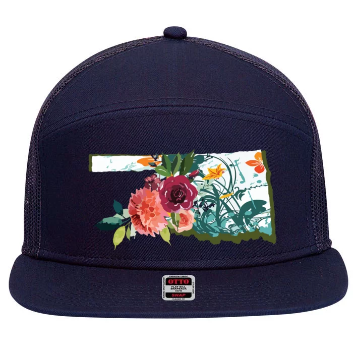 Oklahoma Watercolor Flower 7 Panel Mesh Trucker Snapback Hat