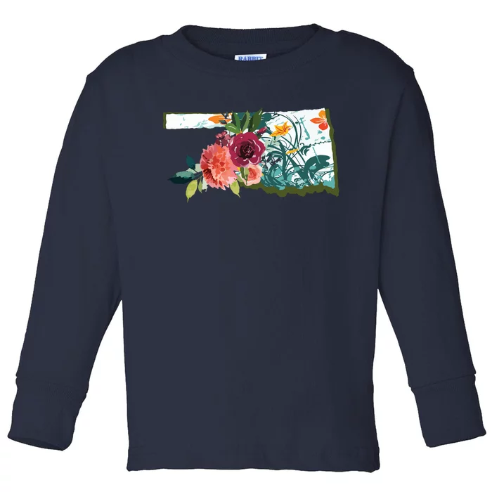 Oklahoma Watercolor Flower Toddler Long Sleeve Shirt