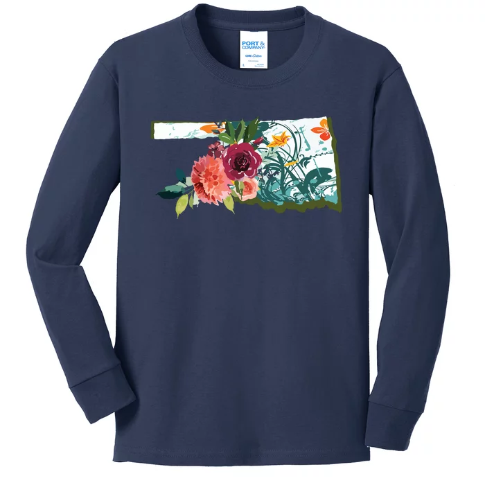 Oklahoma Watercolor Flower Kids Long Sleeve Shirt