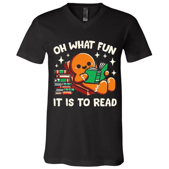 Oh What Fun It Is To Read Christmas Teacher Librarian Books V-Neck T-Shirt