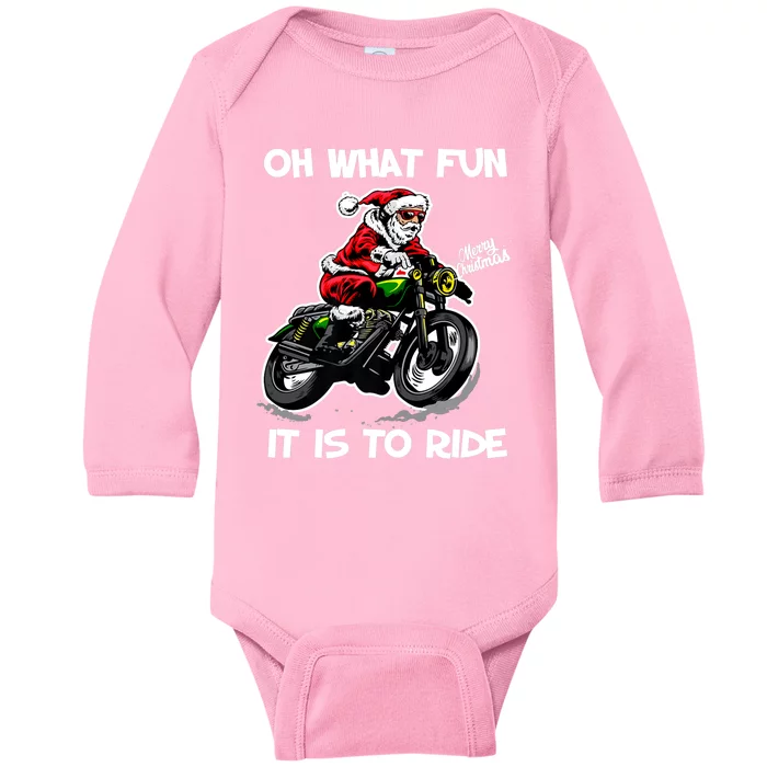 Oh What Fun It Is To Ride Motorcycle Christmas Pajama Gifts Premium Baby Long Sleeve Bodysuit