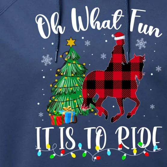 Oh What Fun It Is To Ride Christmas Plaid Horse Riding Performance Fleece Hoodie