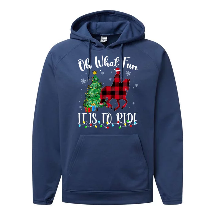 Oh What Fun It Is To Ride Christmas Plaid Horse Riding Performance Fleece Hoodie