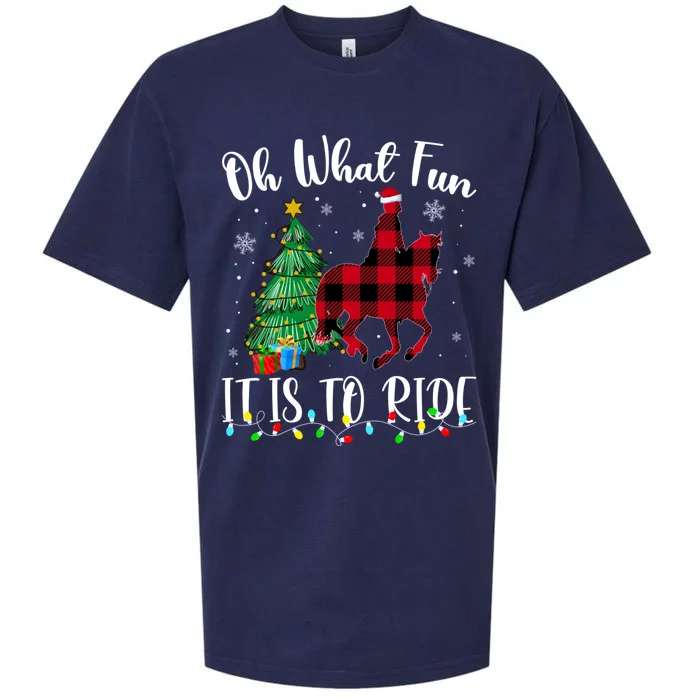 Oh What Fun It Is To Ride Christmas Plaid Horse Riding Sueded Cloud Jersey T-Shirt