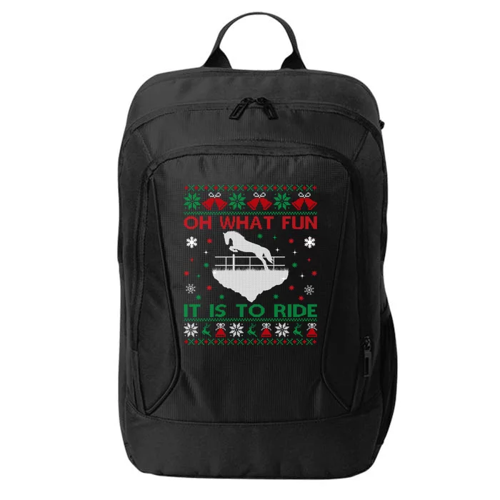 Oh What Fun It Is To Ride Horse Ugly Christmas Sweater Xmas City Backpack