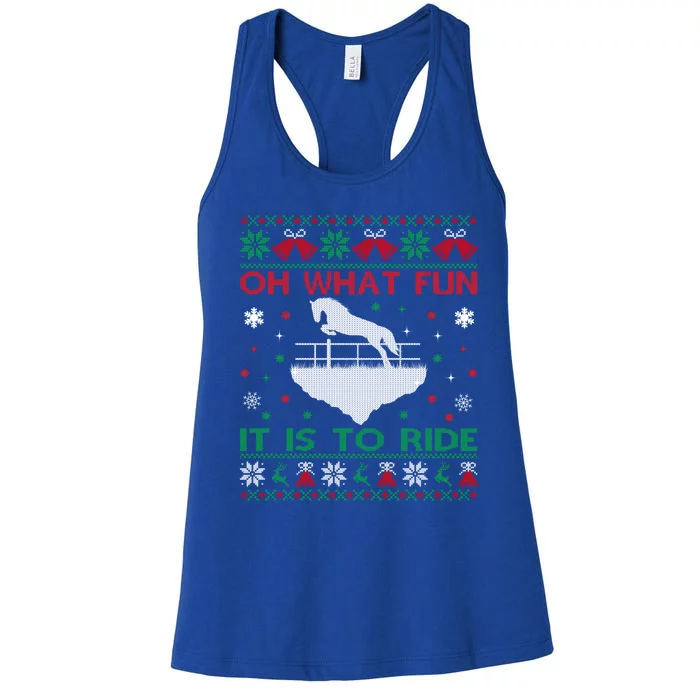 Oh What Fun It Is To Ride Horse Ugly Christmas Sweater Xmas Women's Racerback Tank