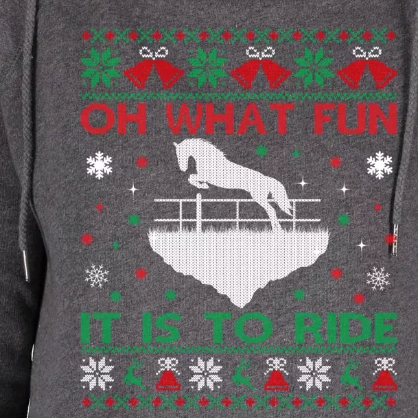 Oh What Fun It Is To Ride Horse Ugly Christmas Sweater Xmas Womens Funnel Neck Pullover Hood