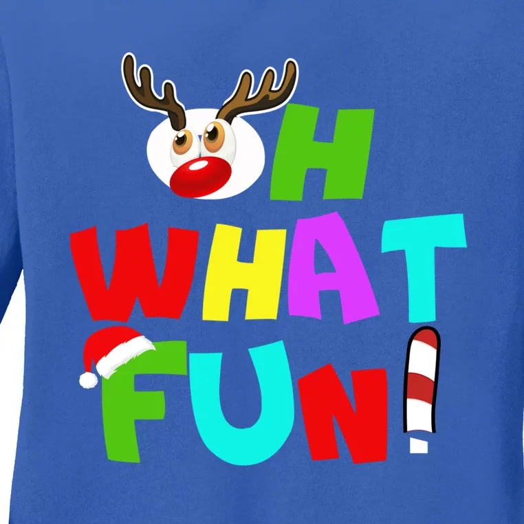 Oh What Fun Christmas Gift With Deer And Santa Hat Gift Ladies Long Sleeve Shirt