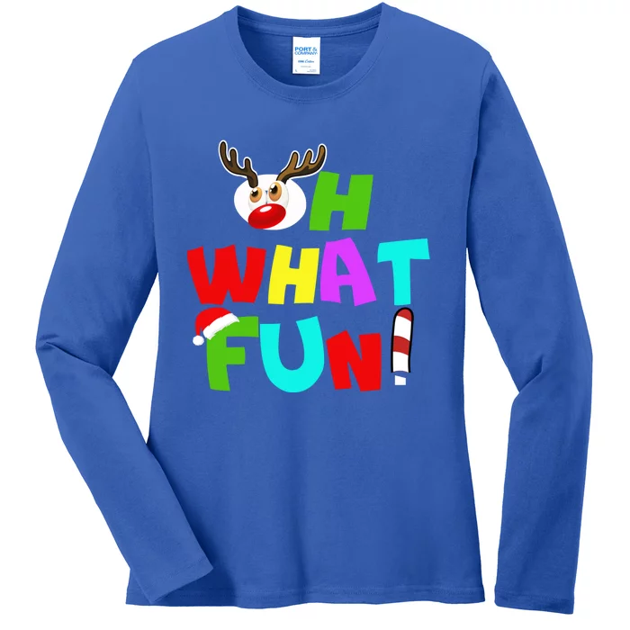 Oh What Fun Christmas Gift With Deer And Santa Hat Gift Ladies Long Sleeve Shirt