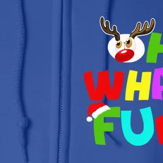 Oh What Fun Christmas Gift With Deer And Santa Hat Gift Full Zip Hoodie