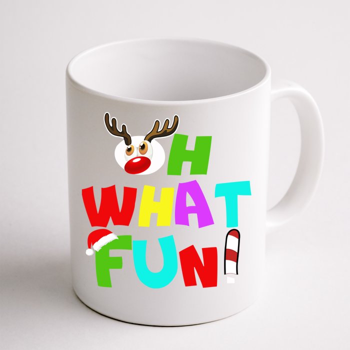 Oh What Fun Christmas Gift With Deer And Santa Hat Gift Front & Back Coffee Mug