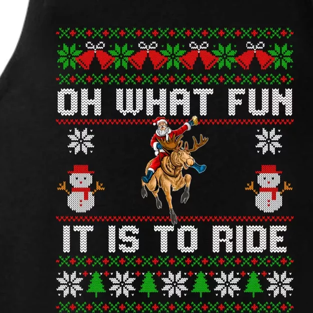 Oh What Fun It Is To Ride Deer Beer Santa Christmas Funny Gift Ladies Tri-Blend Wicking Tank