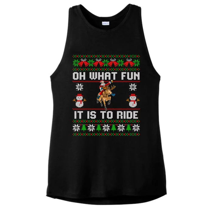 Oh What Fun It Is To Ride Deer Beer Santa Christmas Funny Gift Ladies Tri-Blend Wicking Tank