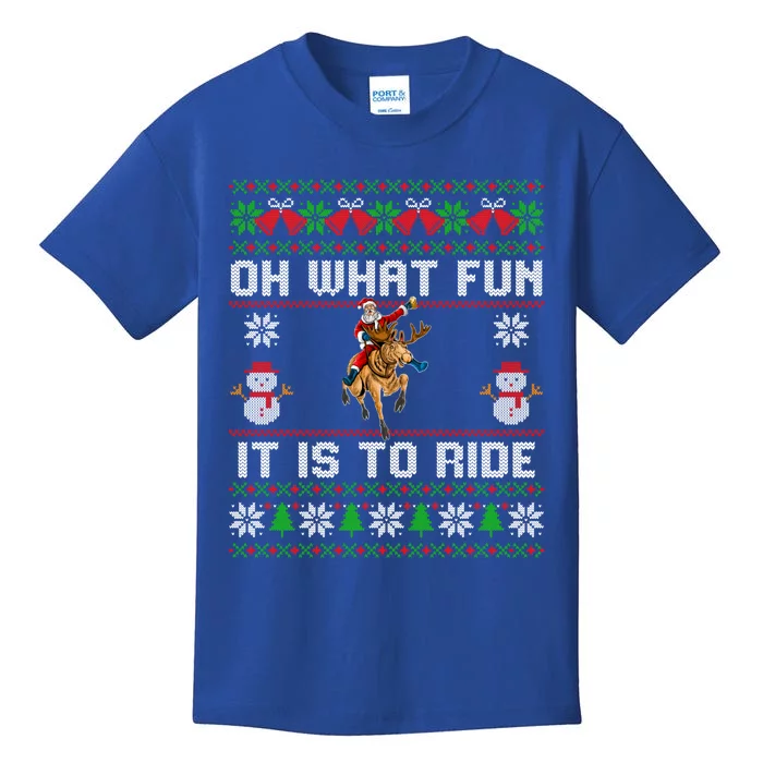 Oh What Fun It Is To Ride Deer Beer Santa Christmas Funny Gift Kids T-Shirt