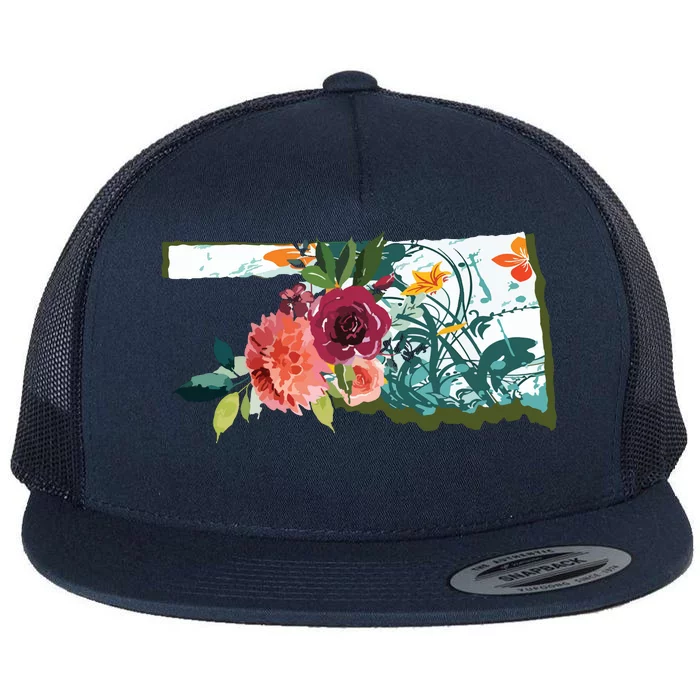 Oklahoma Watercolor Flower Flat Bill Trucker Hat